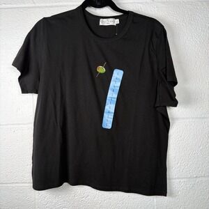 State of Mine Martini Olive Baby Tee Black Embroidered Cocktail Shirt NWOT L